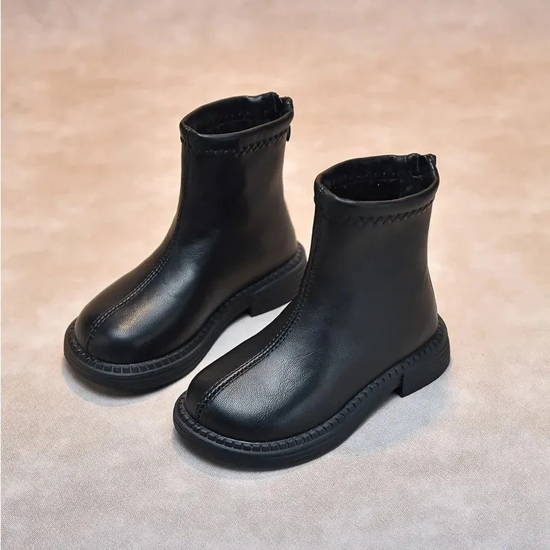 ABC 女童鞋儿童马丁靴2025秋冬季新款女孩公主短靴时尚英伦风皮靴