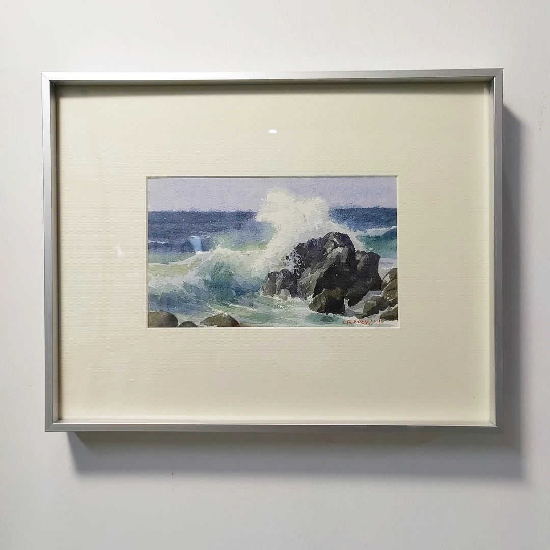 CR水彩的【惊涛拍岸】原作 水彩收藏级画框尺寸32*25 cm