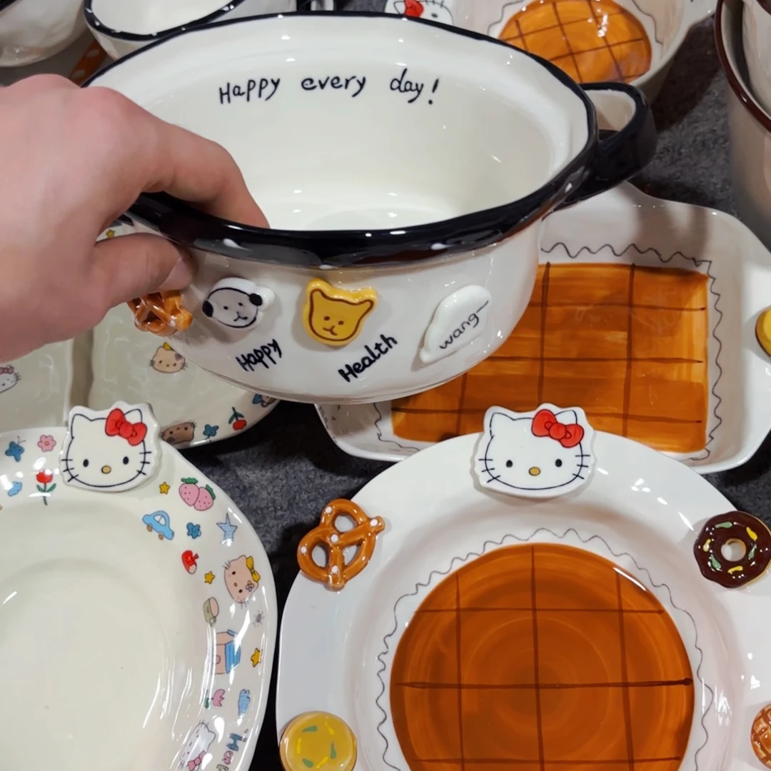 陶瓷双耳烤盘卡通猫加大双耳黑色