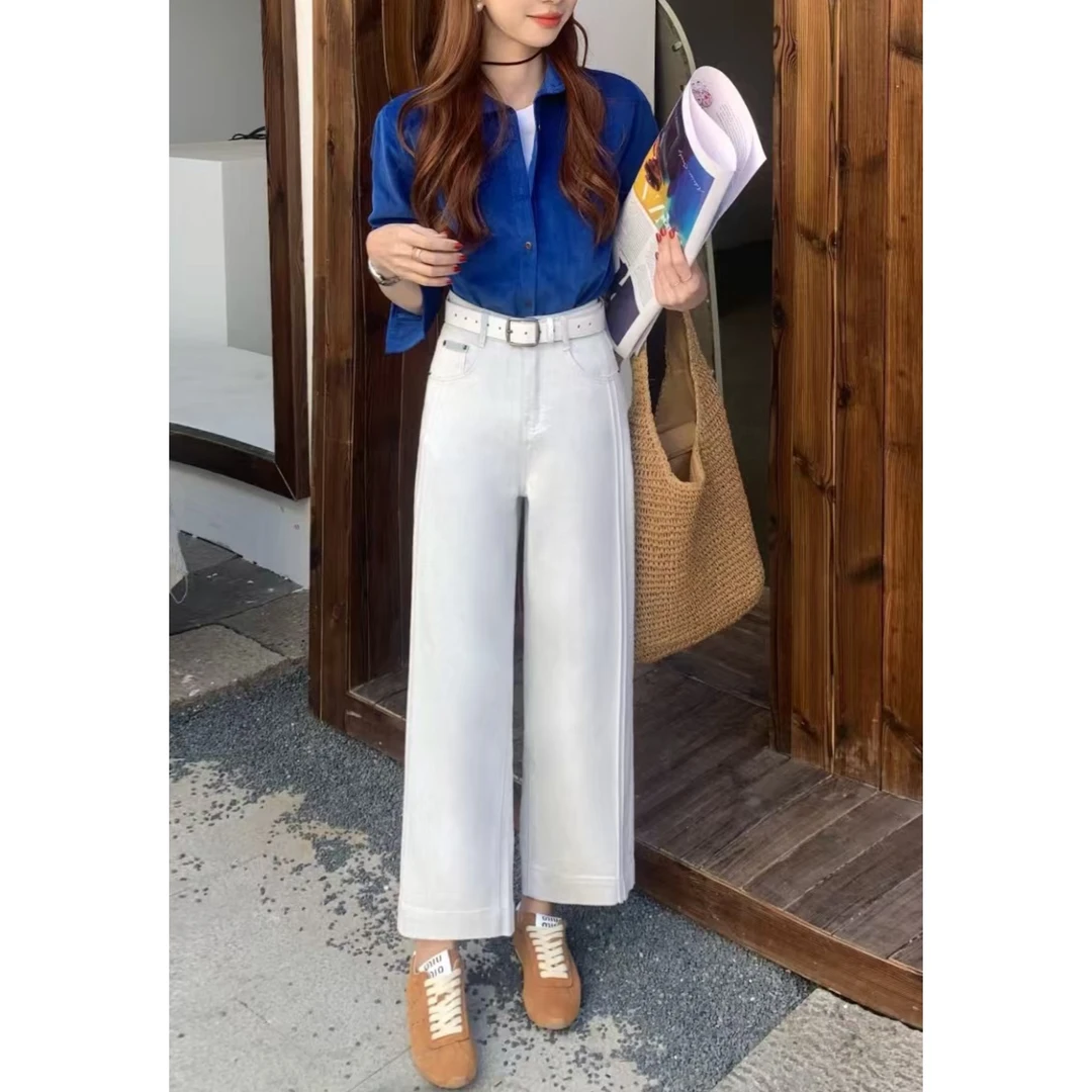 910#渣渣灰奶奶裤女直筒裤阔腿九分春装女2025年新款小个子牛仔裤