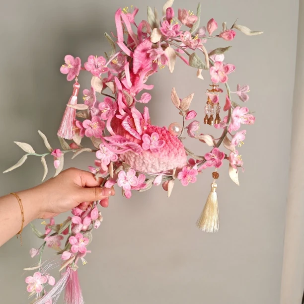 扭扭棒材料包粉色桃花鲲团扇手工diy创意礼物原创送朋友闺蜜