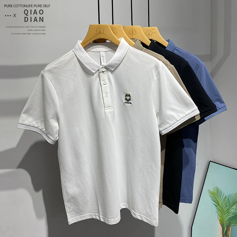 潮流百搭时尚贴标设计透气翻领上衣夏季宽松休闲个性短袖Polo衫男