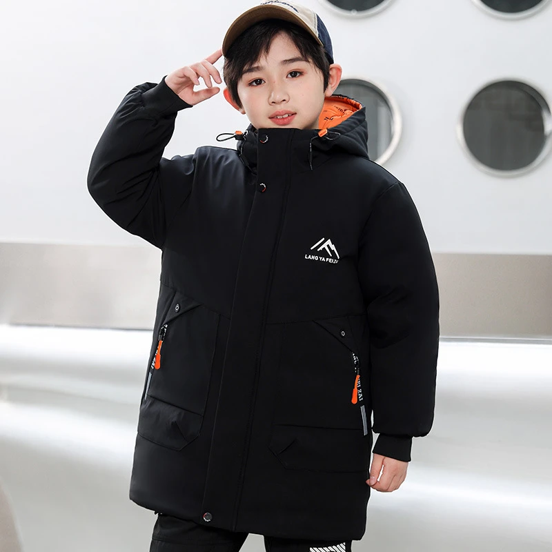 儿童男童连帽中长款加厚中大童童装冬季棉服保暖休闲时尚2025新款