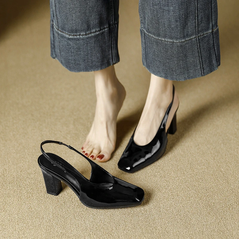 Coco2025高跟鞋玛丽珍后空前包粗跟凉鞋法式方头明星同款百搭鞋子