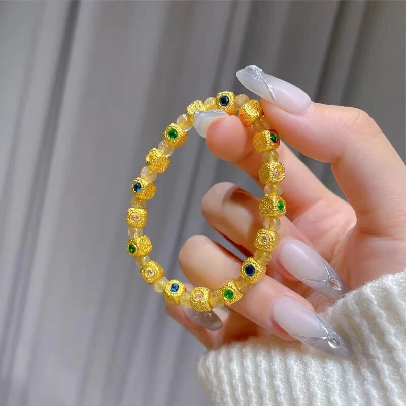 瑞诺黄金方糖手链女新款999足金转运珠手串生日情人节送女友时尚