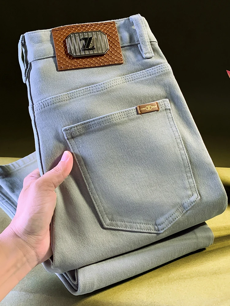 2025秋季新款男士潮流牛仔裤弹力修身小脚裤浅灰色日常百搭休闲裤