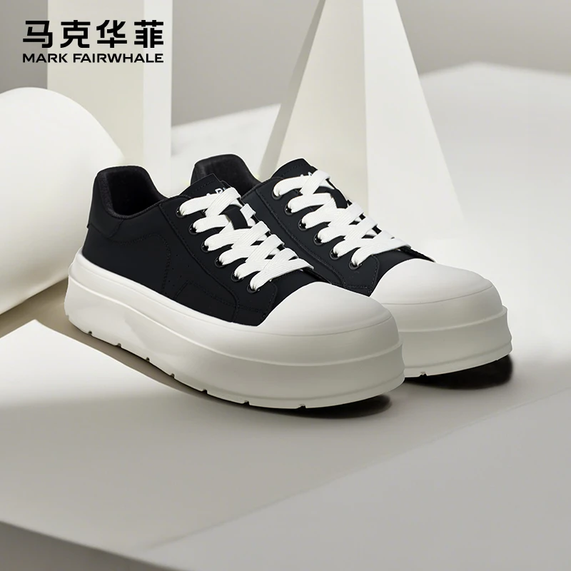 马克华菲板鞋男秋季男鞋新款高街厚底大头鞋黑色休闲皮鞋男士鞋子