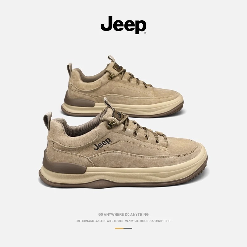 jeep吉普男鞋2025新款春季真皮复古休闲鞋厚底潮流百搭运动板鞋男