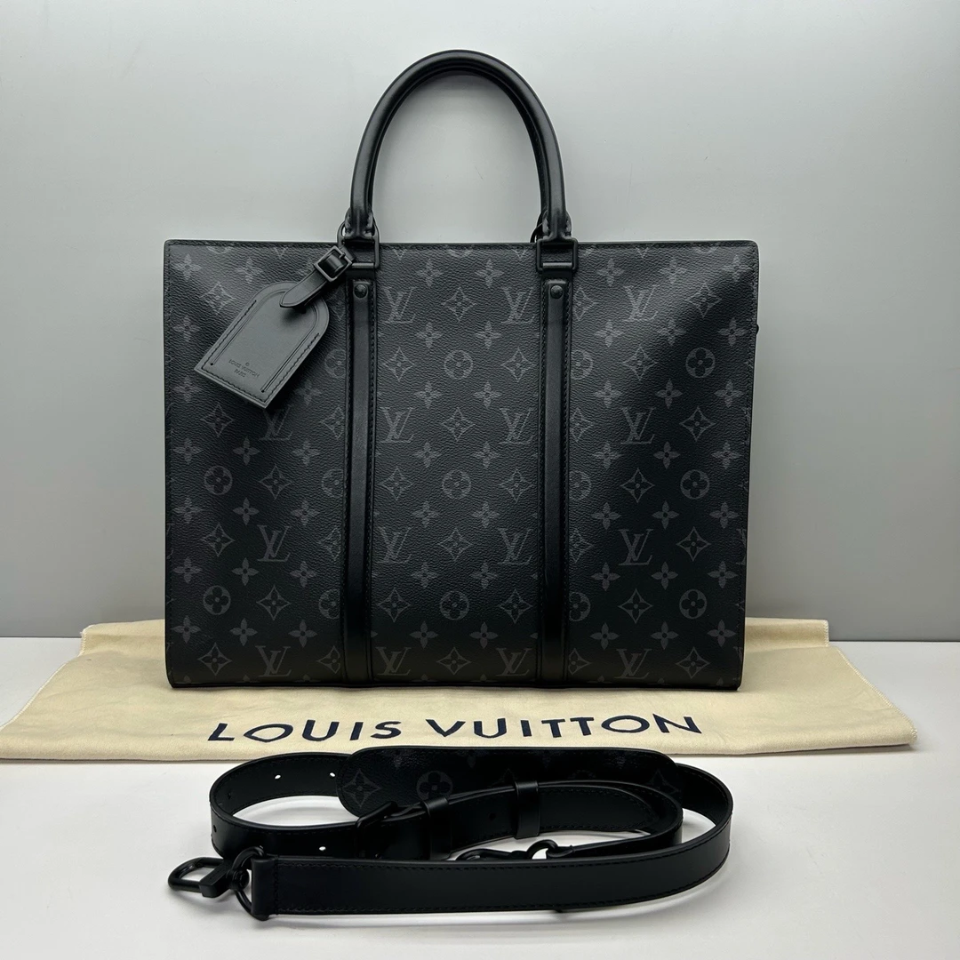 99新 LouisVuitton/路易威登 黑色老花Sac男公文包6199手提斜挎包