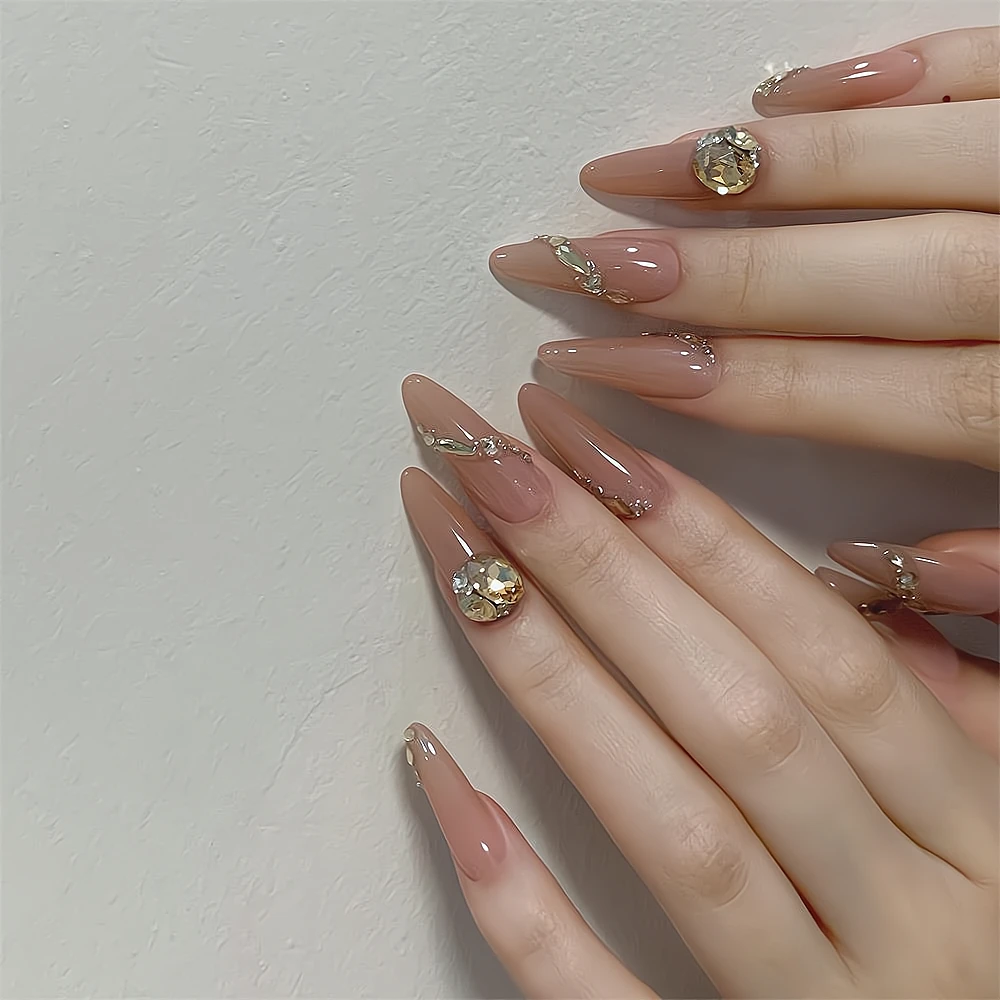 纯欲奶茶风镶钻【长甲】高级温柔显白款式