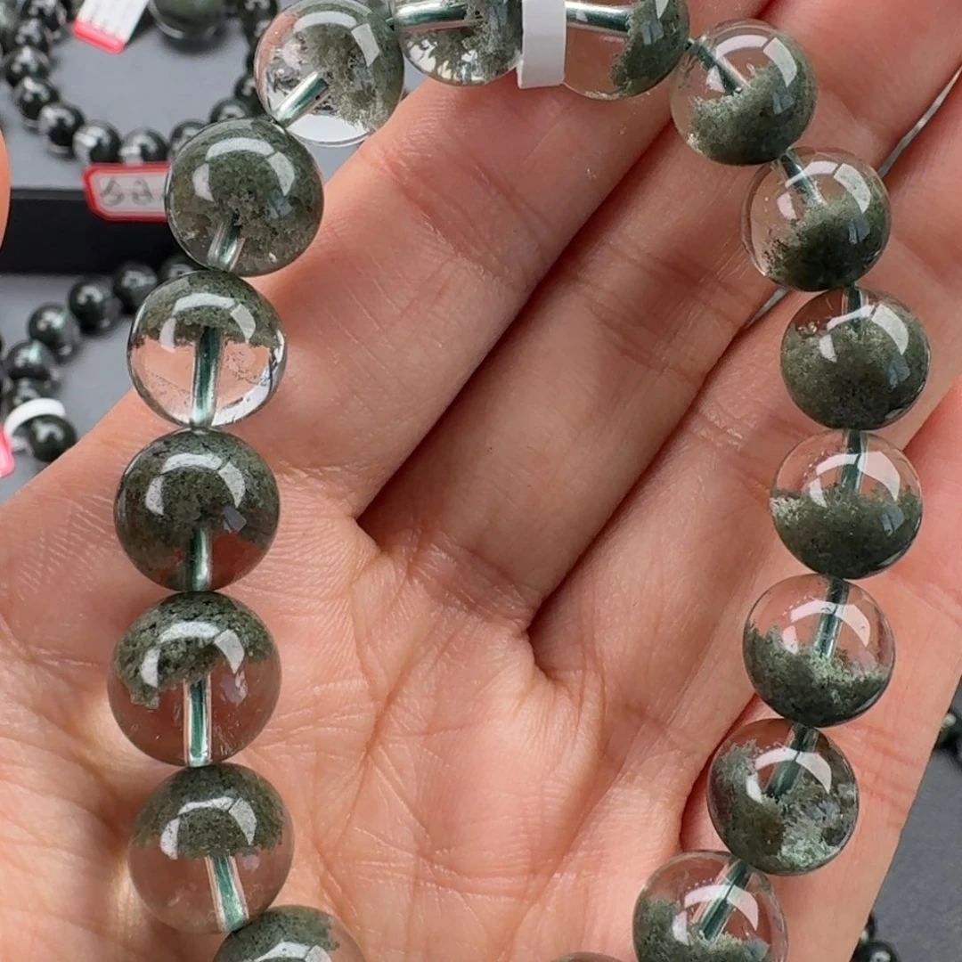 手链未镶嵌水晶天然绿幽灵聚宝盆毕业级