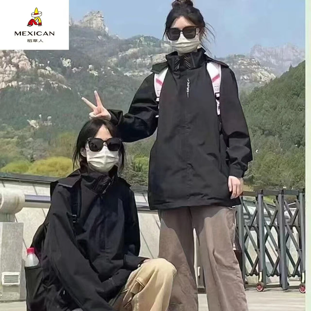 Mexican/稻草人登山户外冲锋衣男女同款防风防水可拆卸三合一外套