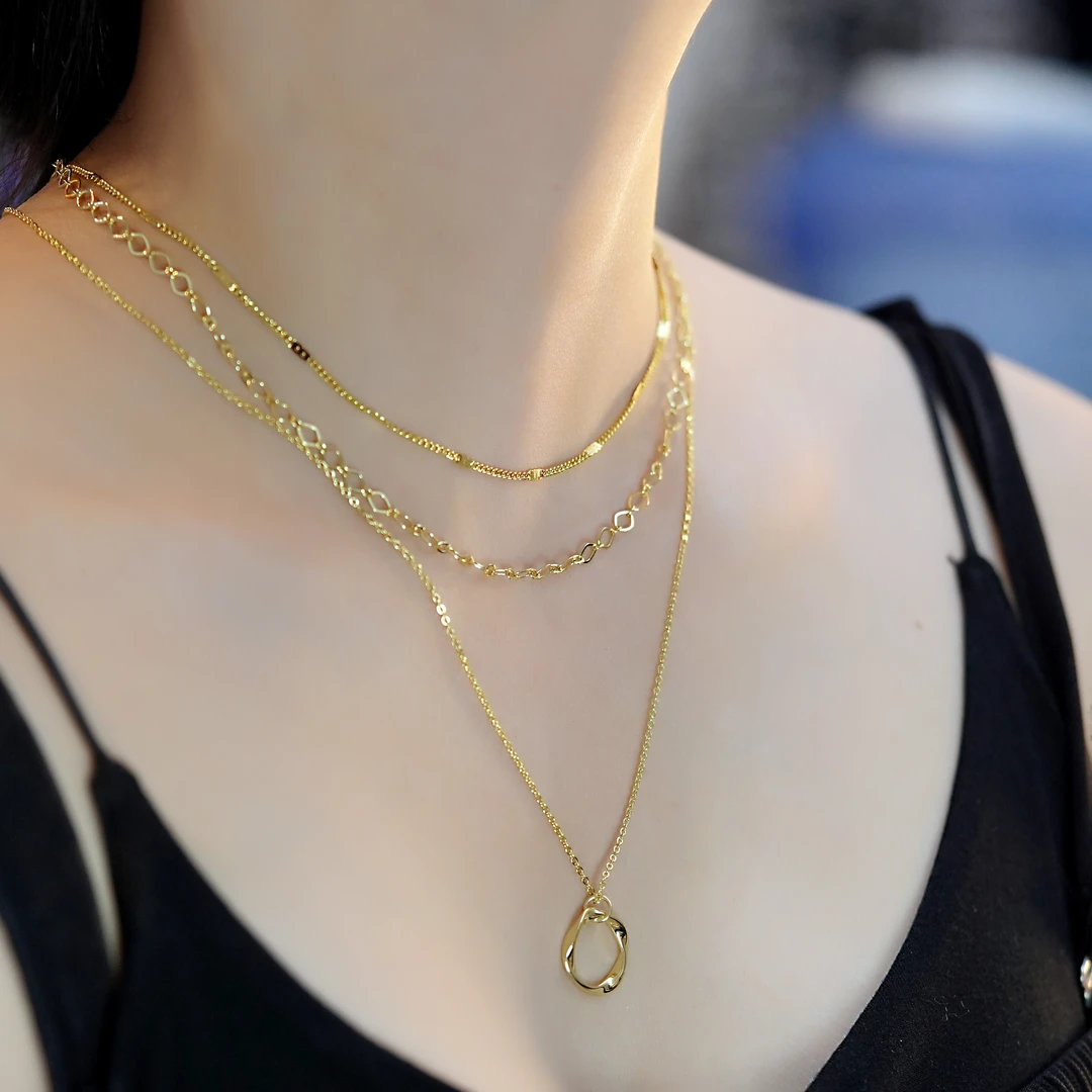 钛钢项链 欧美复古叠戴时尚气质百搭三件套项链