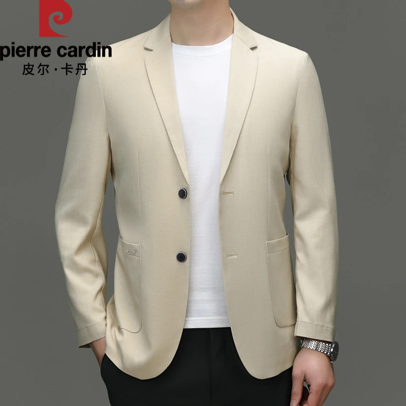 皮尔卡丹男装休闲西服春季薄款单层西装男士纯色修身单西外套