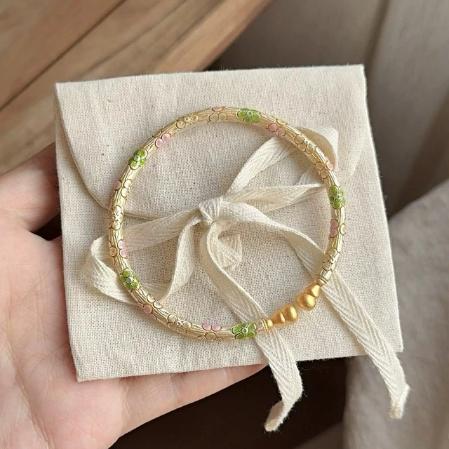 新中式手工珐瑯彩金色手镯国风民族风手饰古风轻奢小众手环复古