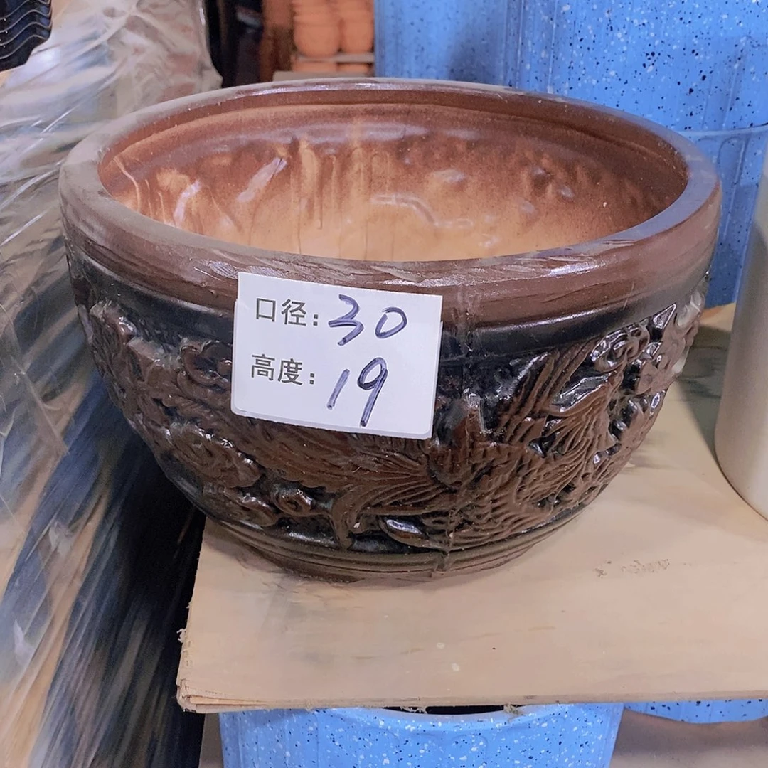 【闪购商品】红陶微瑕花盆-大大大龙凤30×19-1个