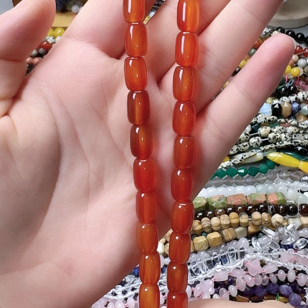 未镶嵌玛瑙/玉髓珠宝半成品红玛枣珠一条