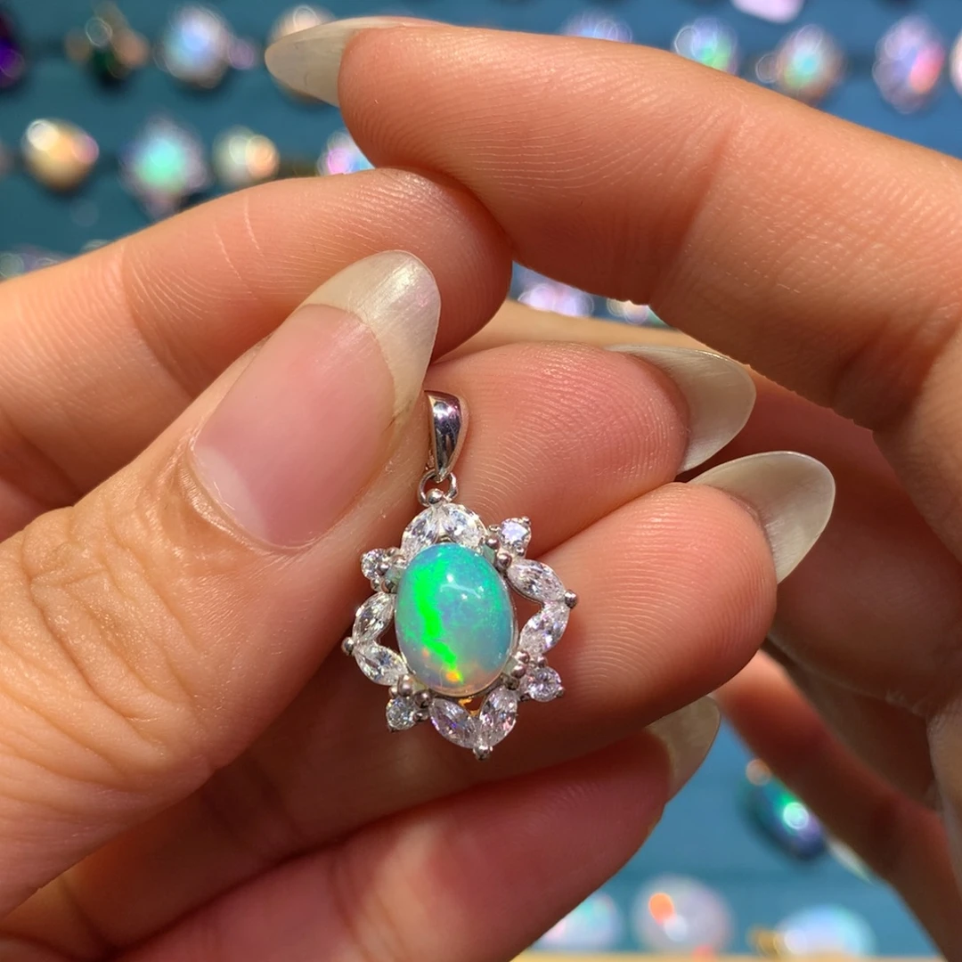 欧泊银S925镶嵌吊坠款