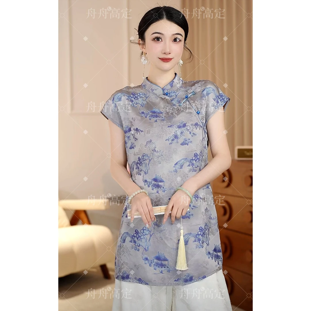 《舟舟专属》复古新中式百搭斜襟盘扣国风气质百搭时尚上衣