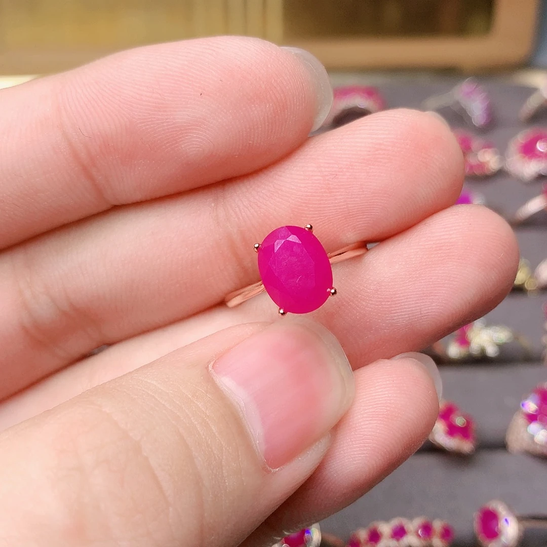 红宝石戒指银S925镶嵌丫*