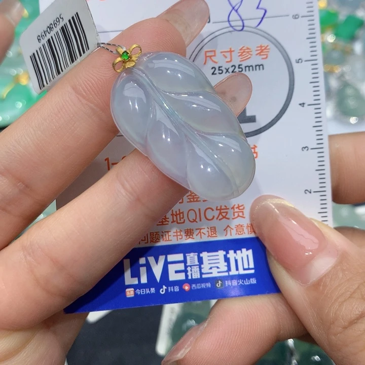 翡翠颈饰18K金镶嵌叶子