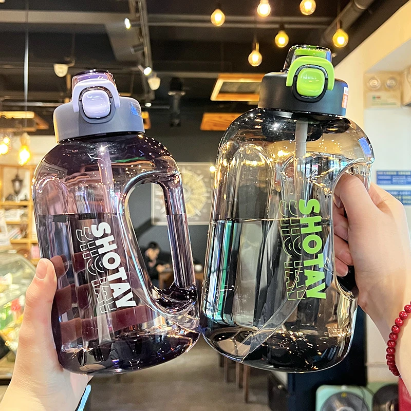 简约大容量水杯男女运动健身带吸管吨吨桶网红高颜值夏季户外水壶
