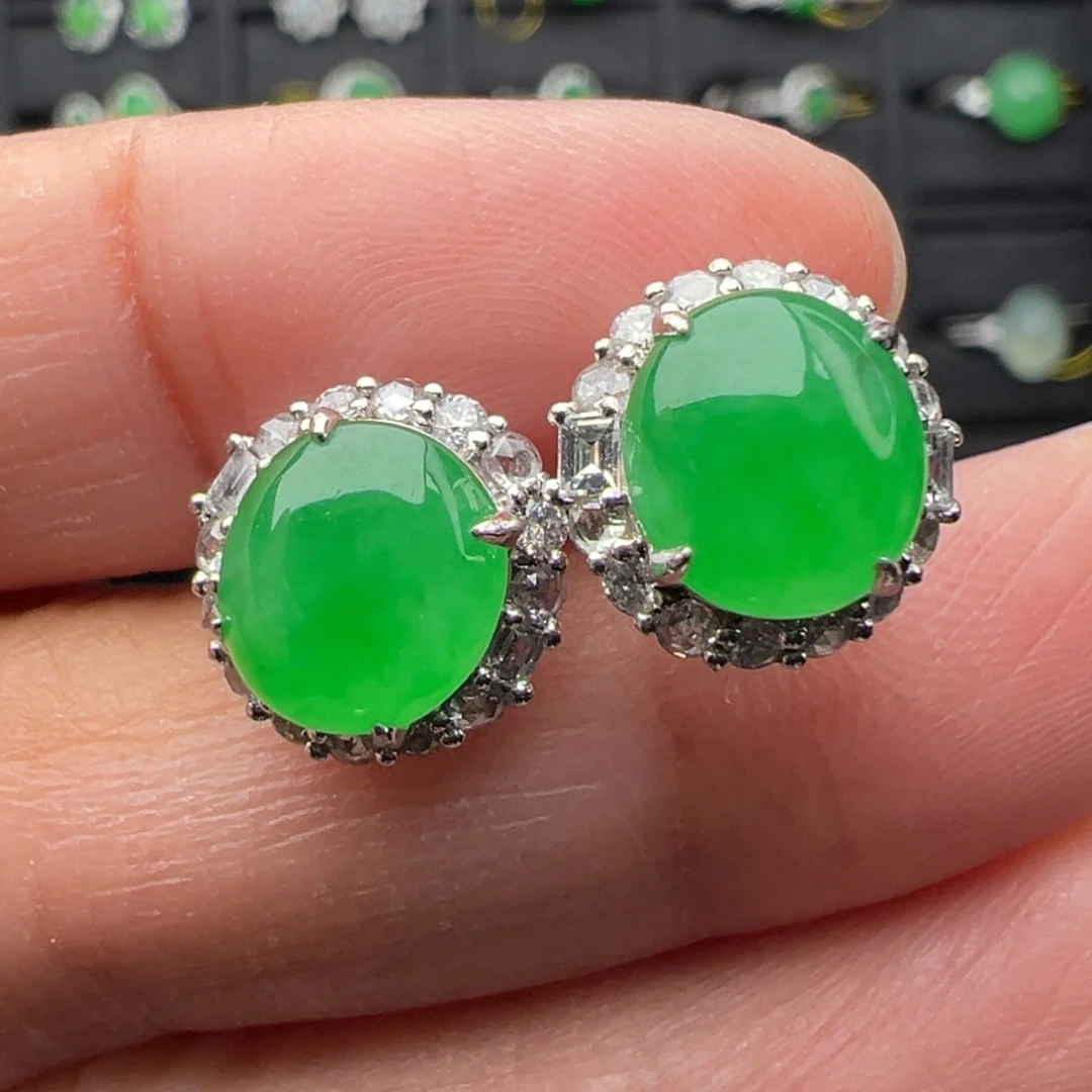 翡翠18K金镶嵌颈饰耳钉