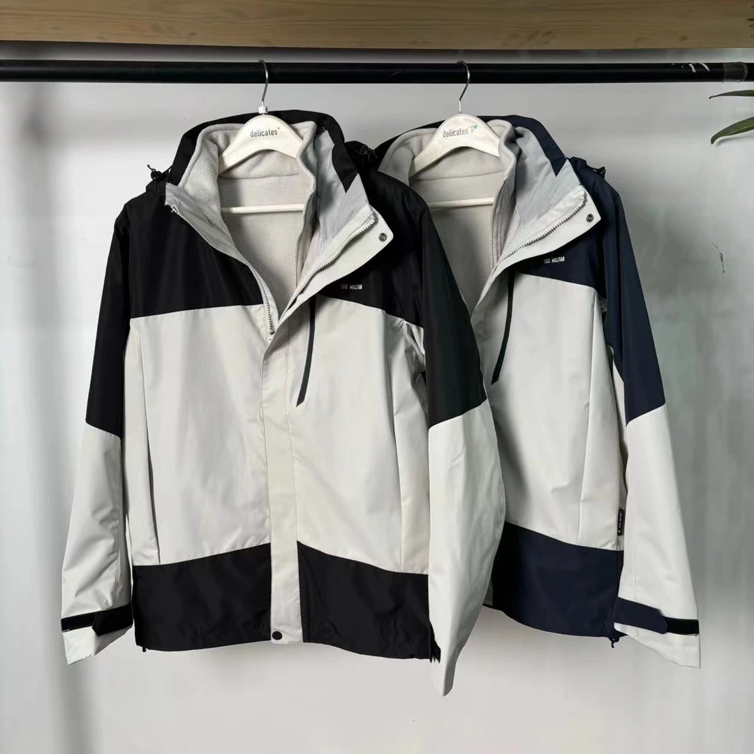 户外男士三合一拼色套绒冲锋衣 W7024