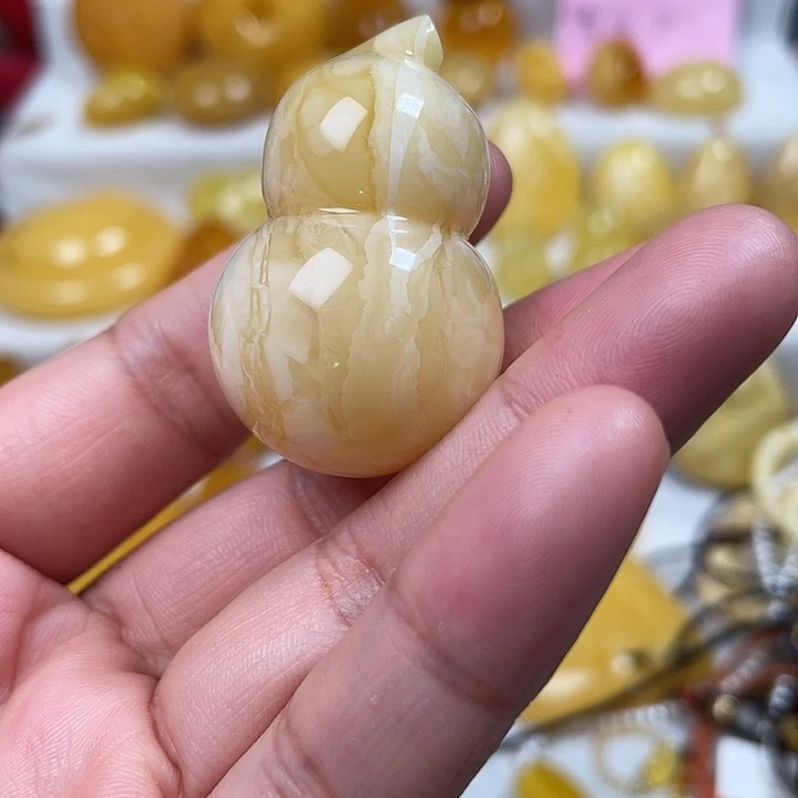 裸石蜜蜡未镶嵌白花蜡立体葫芦