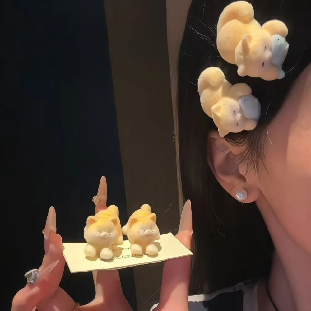 小猫咪吃小鱼发夹可爱少女侧边夹刘海夹鸭嘴夹卡通发饰发卡女抓夹