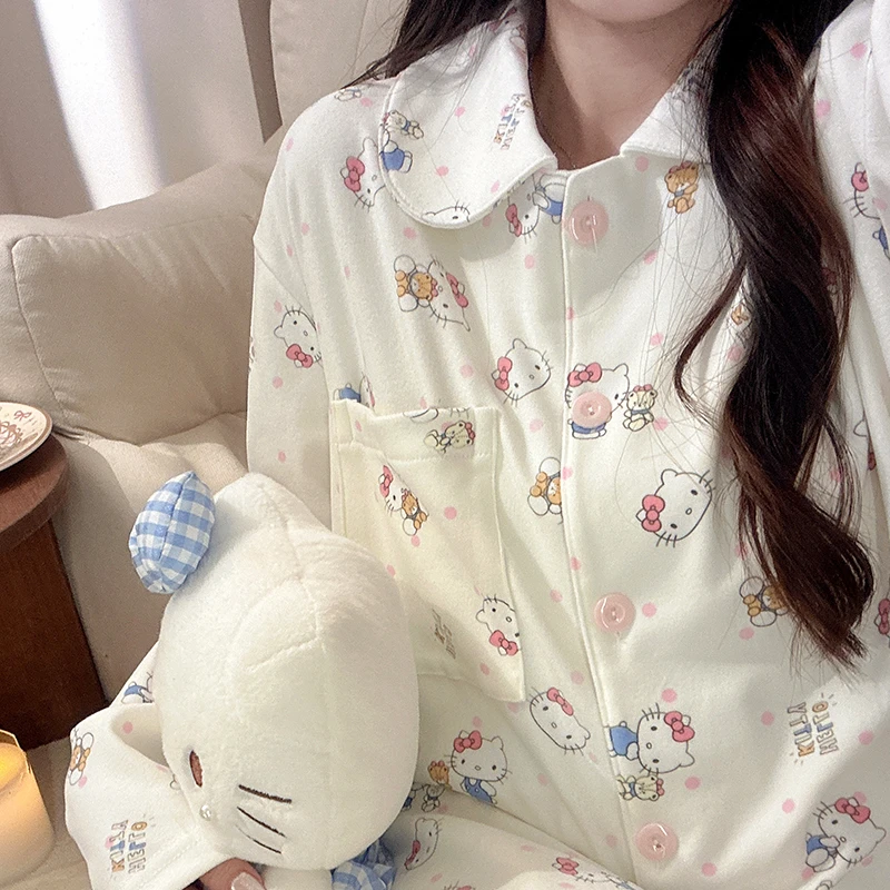 德绒抱抱kitty睡衣女秋冬季长袖长裤日系甜美学生保暖家居服套装