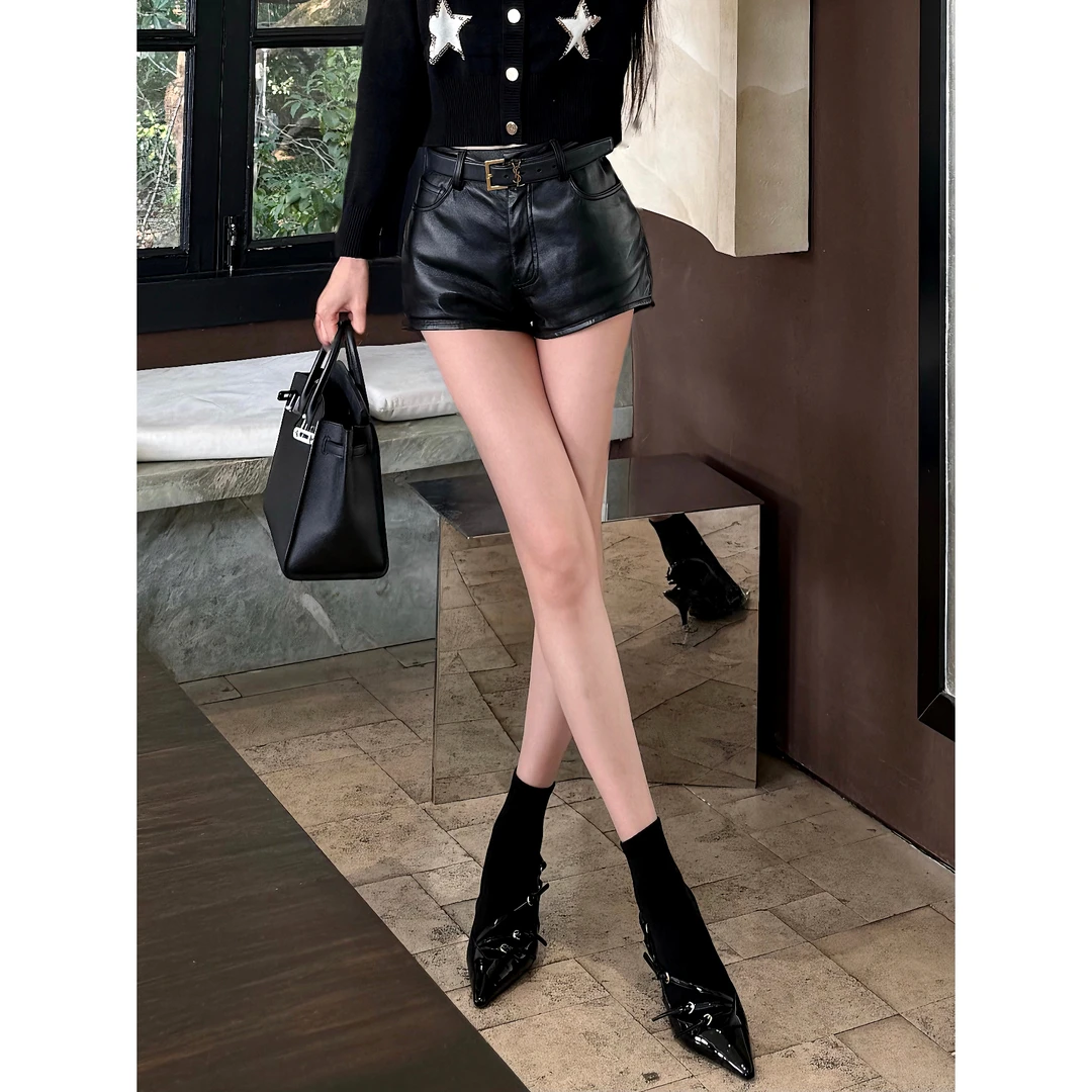 【ULA LIMIT】美式复古黑色PU皮短裤a字热皮裤 P258811