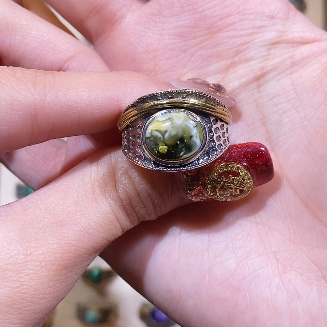 琥珀戒指银S925镶嵌C*戒指