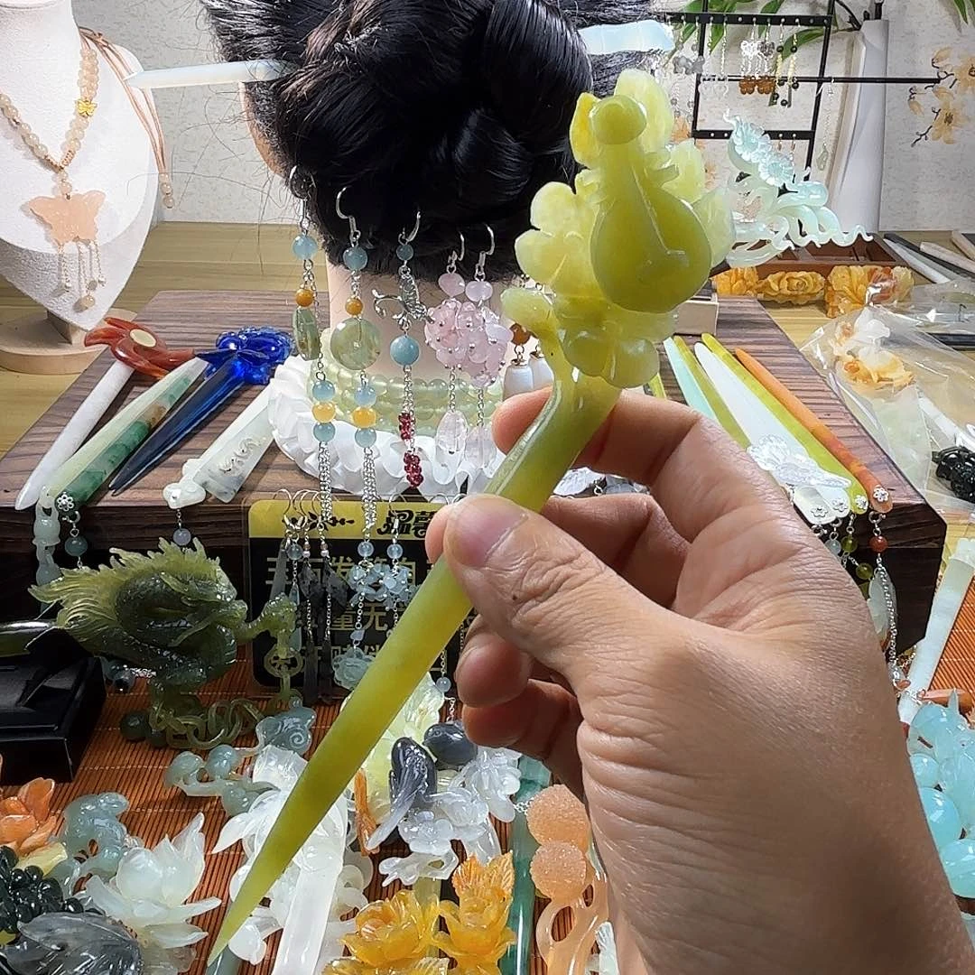 合金蛇纹石玉发饰