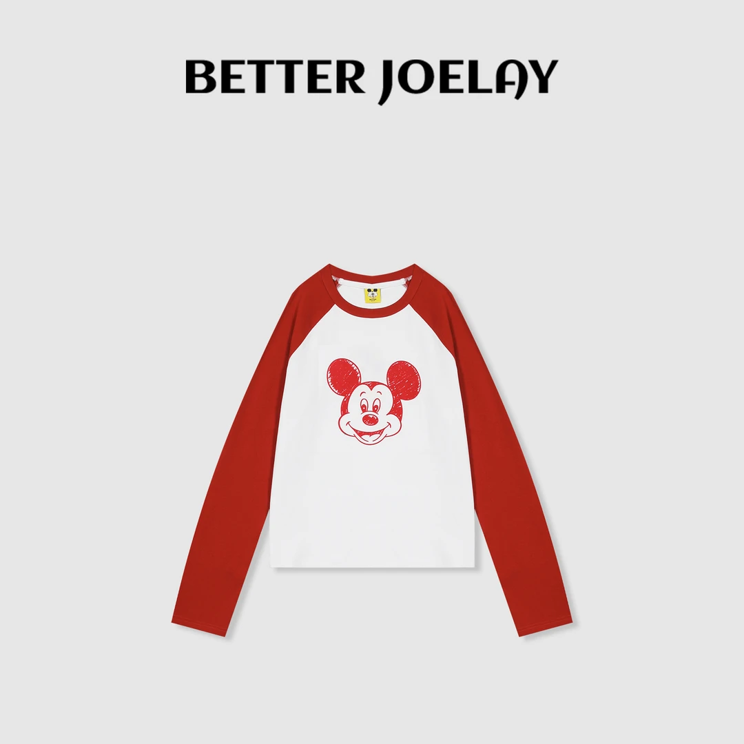 BETTERJOELAY -【好运米奇】百搭插肩T恤长袖休闲圆领通勤风KH1697