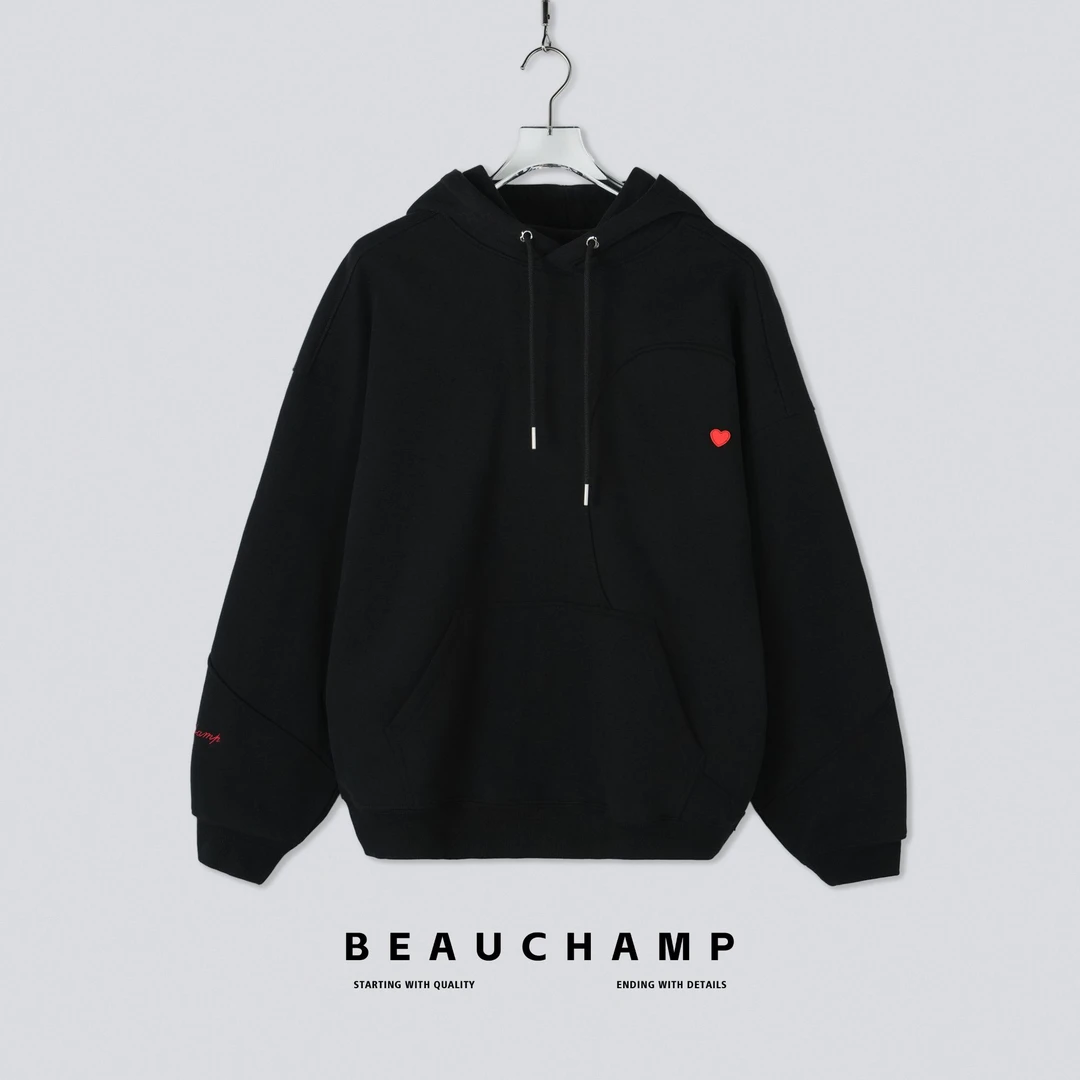 Beau champ品牌美式连帽卫衣百搭简约上衣加绒冬季6020#