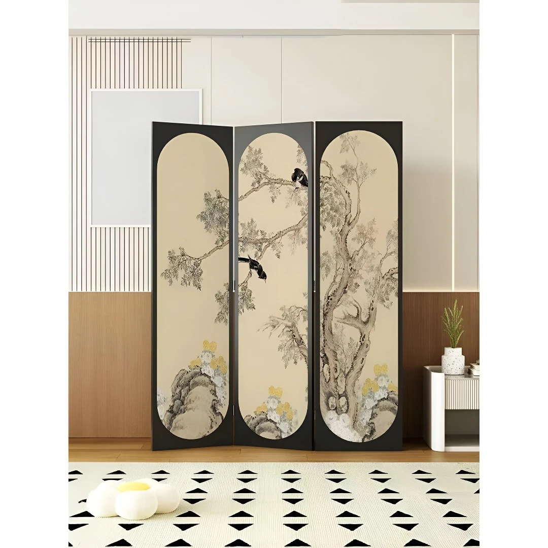 法式中古花鸟屏风隔断客厅现代简约可移动办公室玄关卧室遮挡装饰