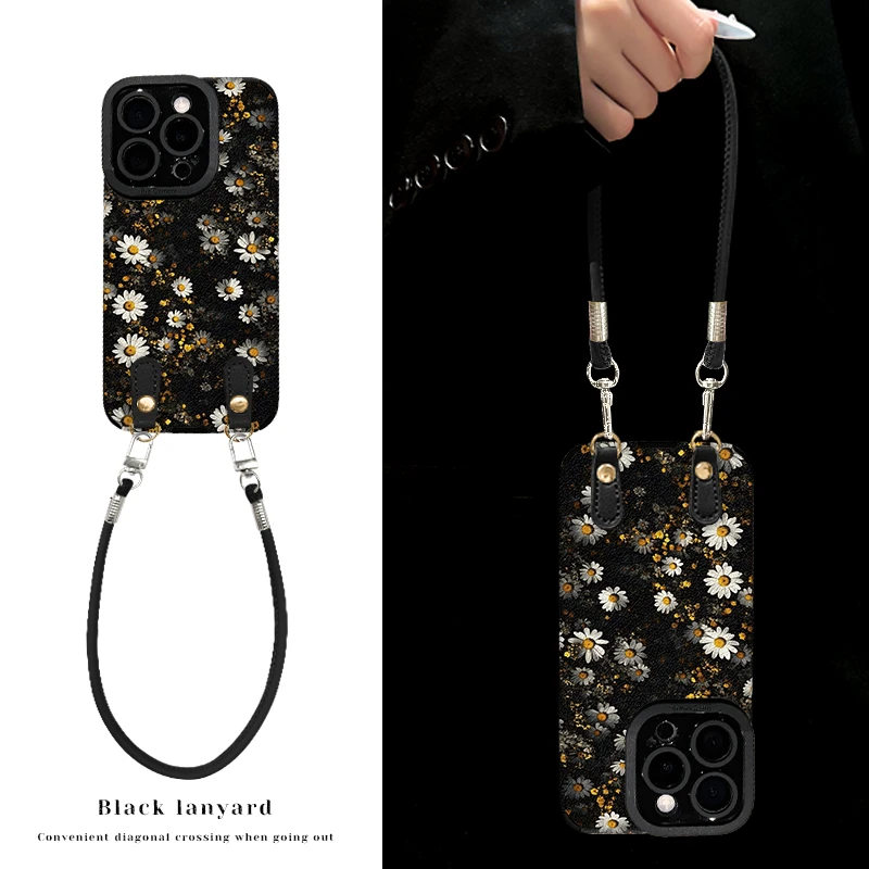 小雏菊适用苹果15华为vivo/oppo小米iPhone16瞳眼羊皮手绳手机壳