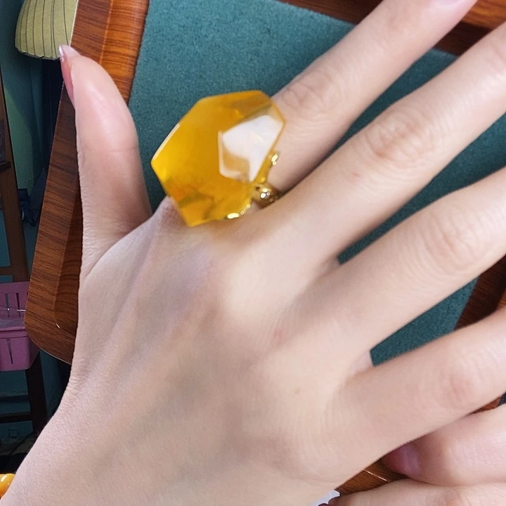 琥珀银S925镶嵌戒指戒指