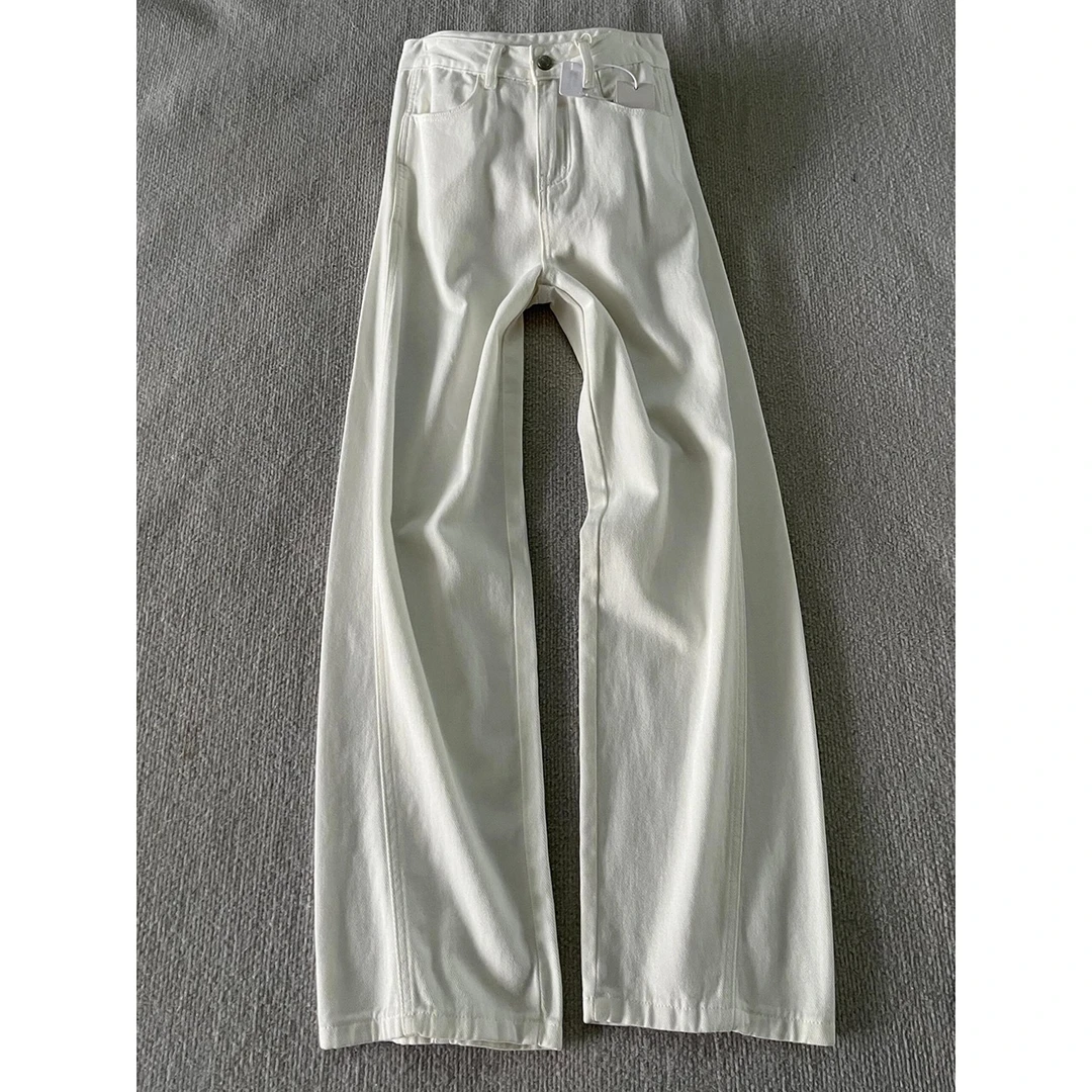 白色柳叶弯刀牛仔裤男款夏季薄款cleanfit微喇长裤美式高街直筒裤