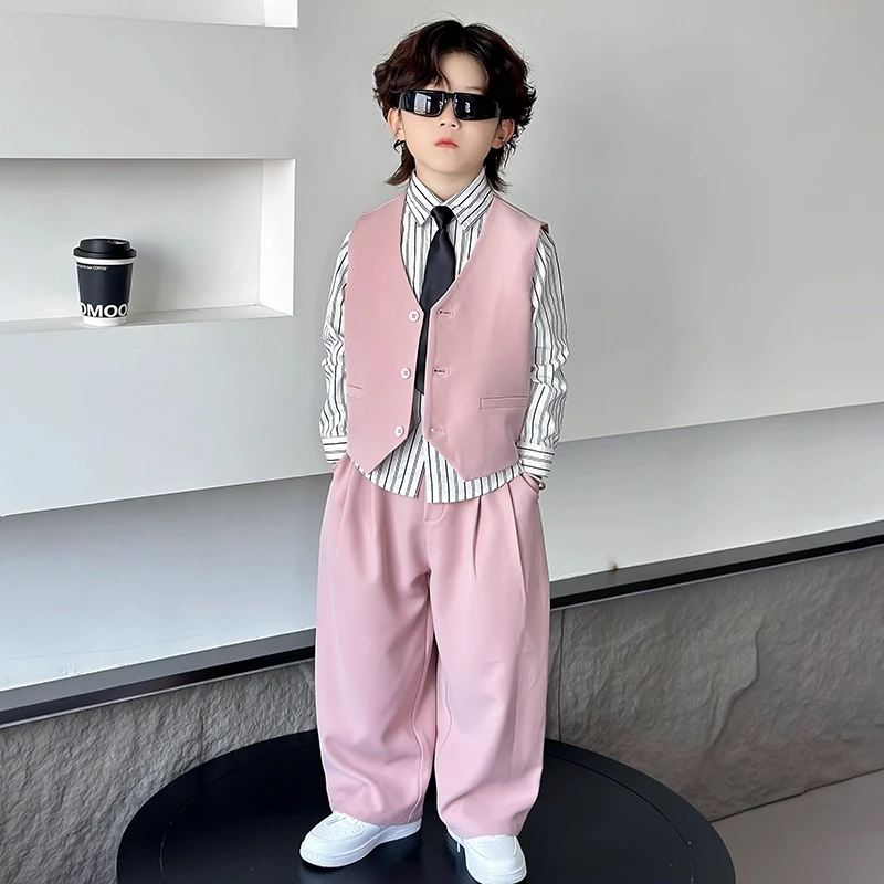 夏季男童西装礼服2025小少爷西服花童生日衣服六一儿童主持演出服