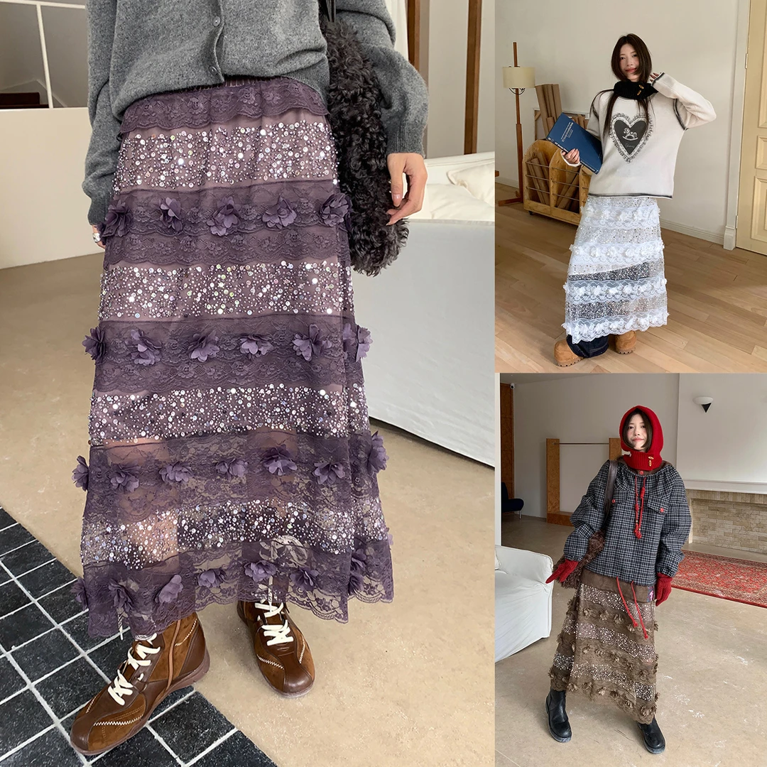 YANAG设计师品牌 亮片花朵刺绣半身裙 GoGoBuyer买手店 DY5Y12020