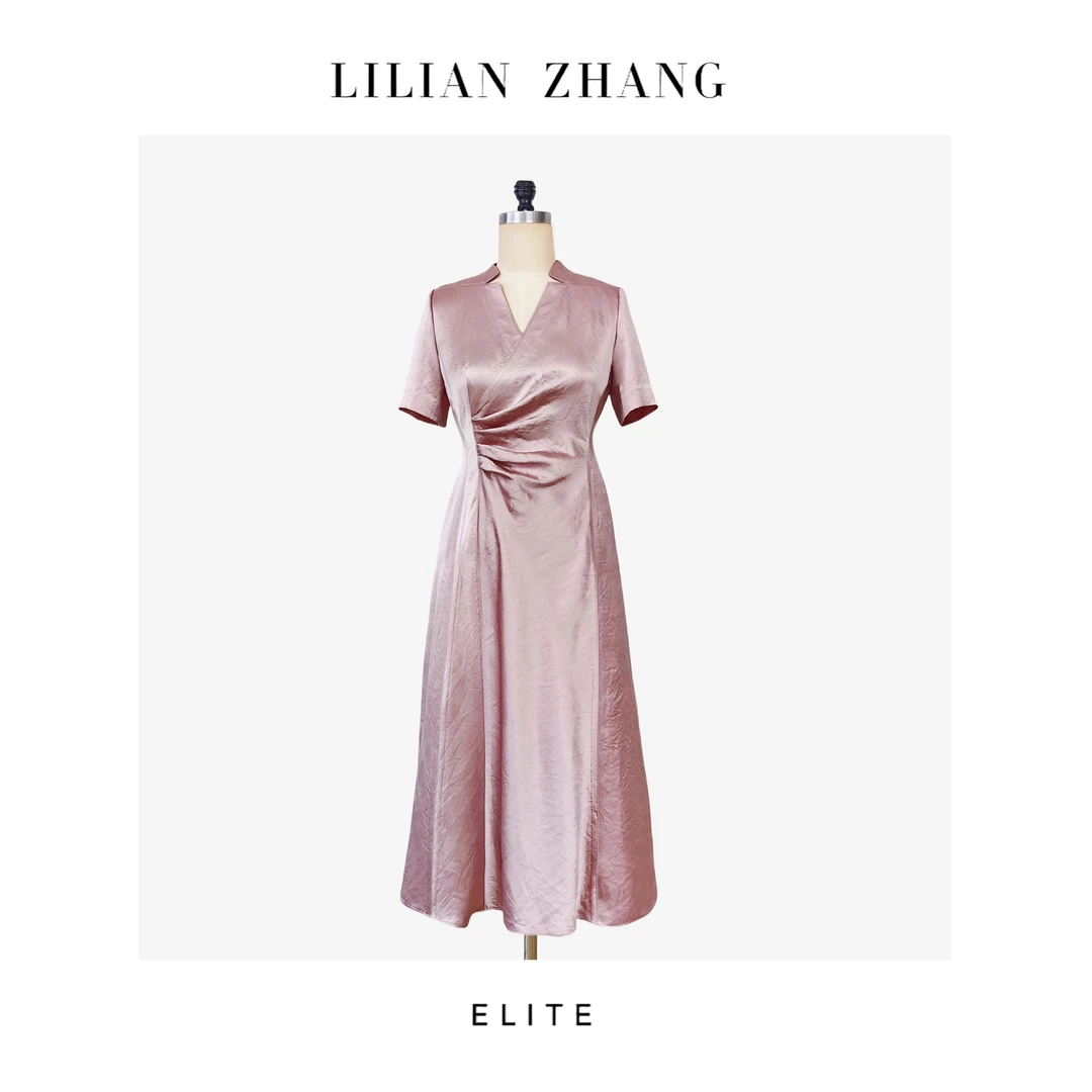 E“定制”——静奢风———“婉约雅韵”——柔粉雅韵醋酸连衣裙 2501048
