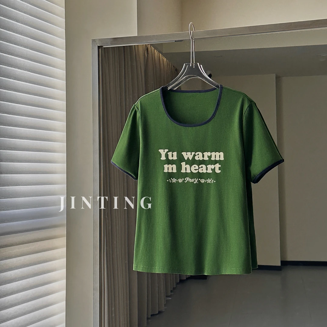 夏季宽松显瘦百搭时尚字母印花正肩撞色字母T恤-M25212438