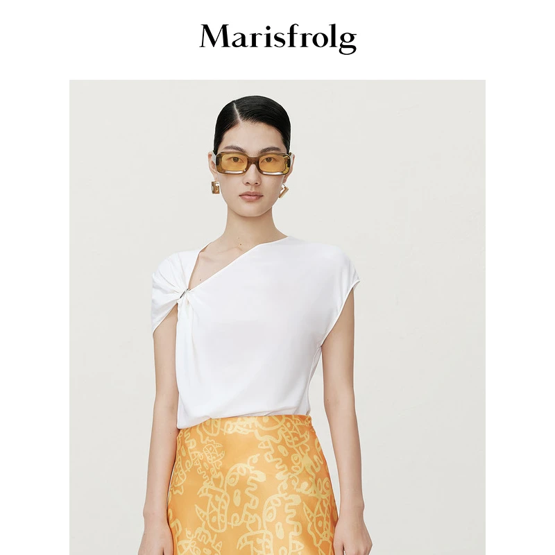 【小白精选】玛丝菲尔气质白色时尚夏季不规则女士上衣A1BW2141E