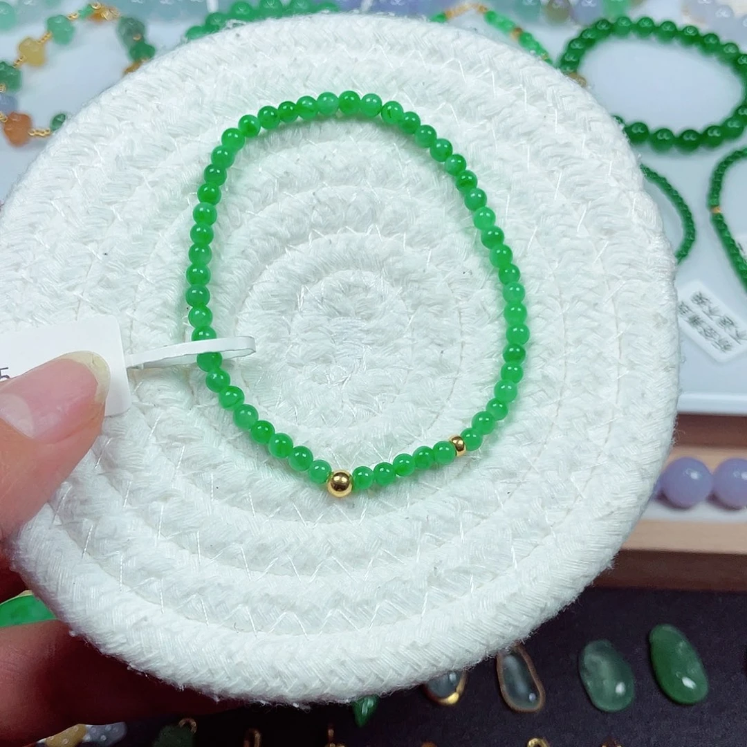 翡翠18K金镶嵌手链天然缅甸翡翠A货卡3.6