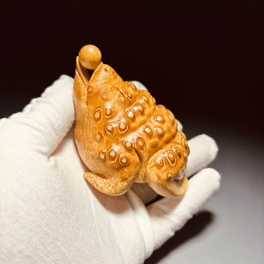 竹根雕金蟾吐珠老料包浆随型