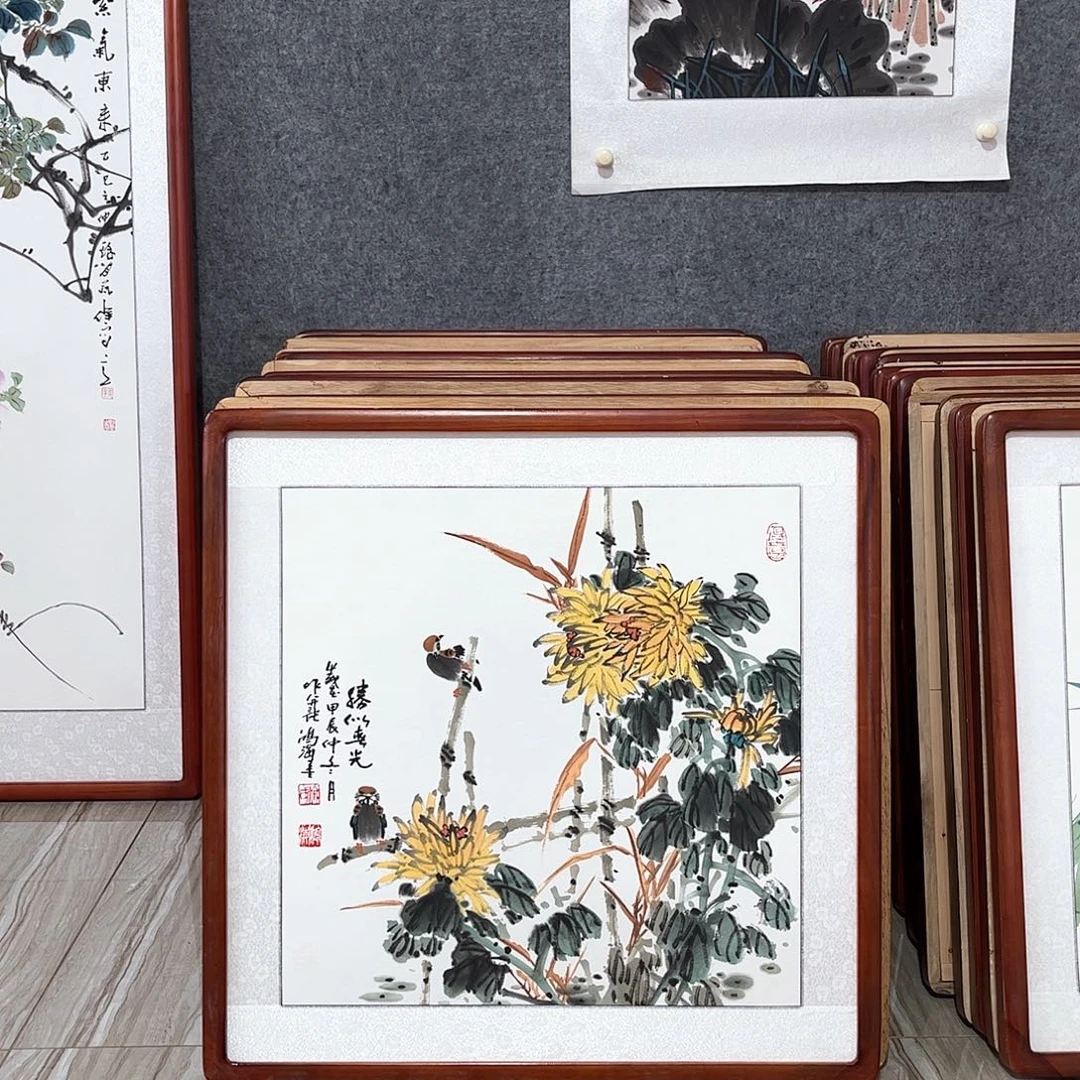 国画书画作品带框63×63