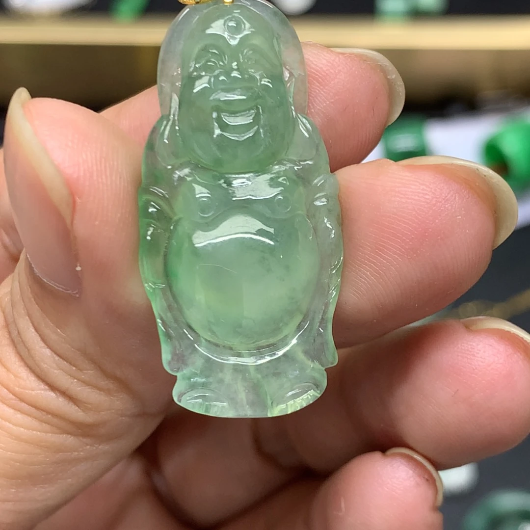 吊坠(不含链)18K金镶嵌翡翠有纹裂