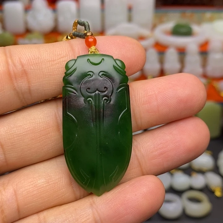 四***风和田玉（碧玉）未镶嵌颈饰和田玉碧玉知了吊坠